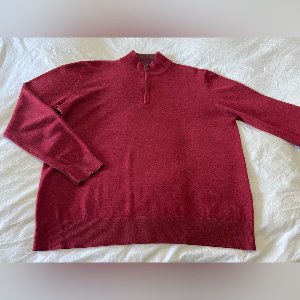 Untuckit | Men’s SZ L | 100% Merino Wool Quarter Zip Sweater Preppy | Red